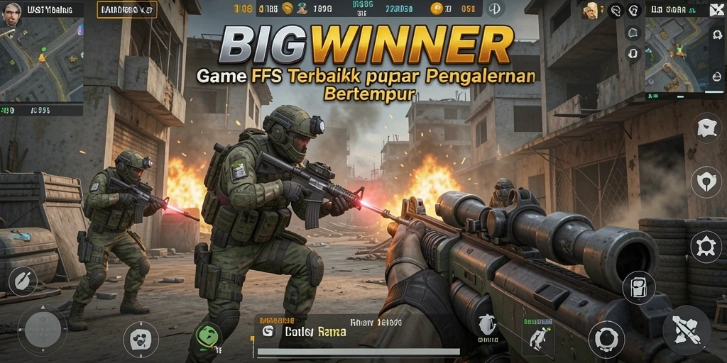 Tangkapan layar utama BIGWINNER dengan aksi seru dalam gameplay FPS.