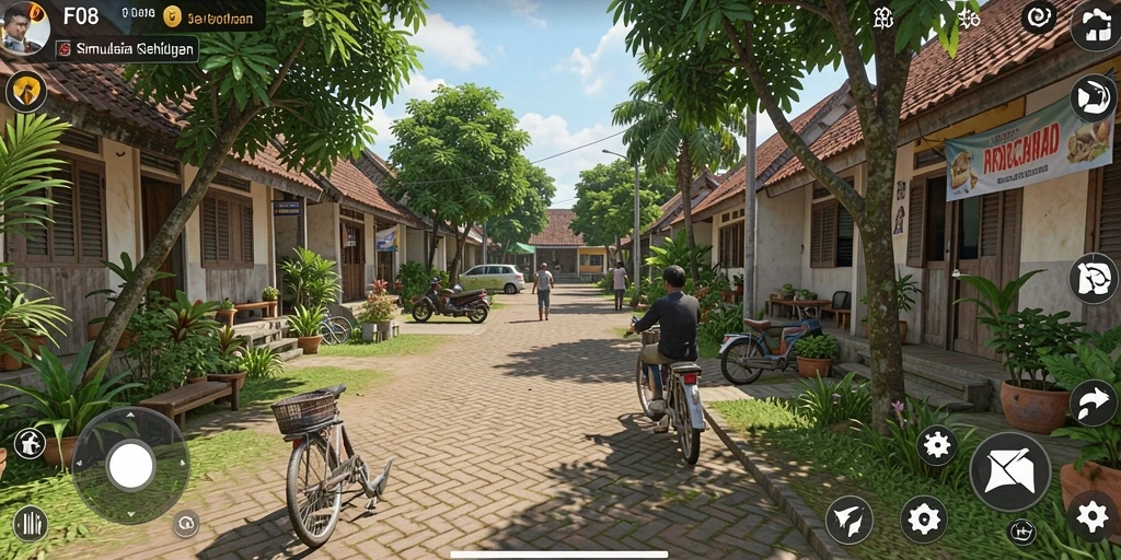 Screenshot gameplay F08 menampilkan simulasi kehidupan sehari-hari yang seru.