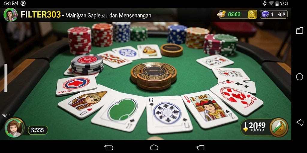 Screenshot permainan FILTER303 yang menunjukkan gameplay Gaple yang seru.