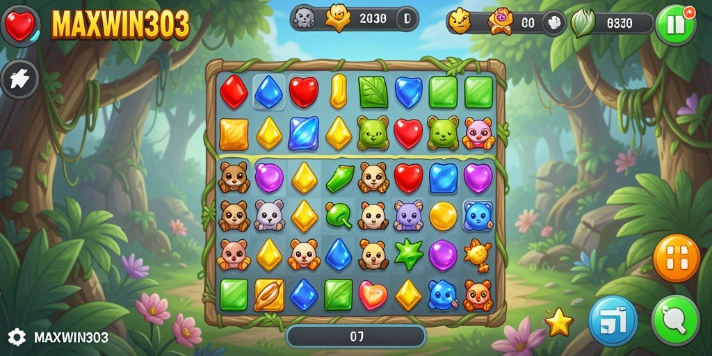 Tampilan gameplay <strong>MAXWIN303</strong> yang menampilkan keseruan match-3.